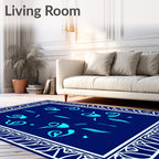 Deep Blue Teal Abstract Floral Frame Rug