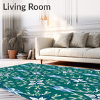 Teal White Blue Floral Medallion Rug