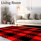 Bold Red Black Checkered Pattern Rug