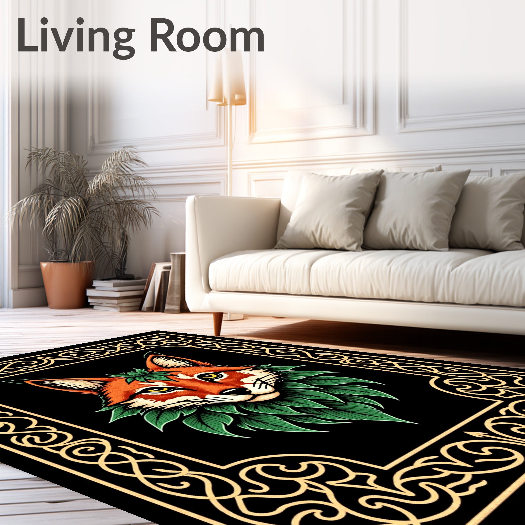 Whimsical Fox With Floral Border Design Rug