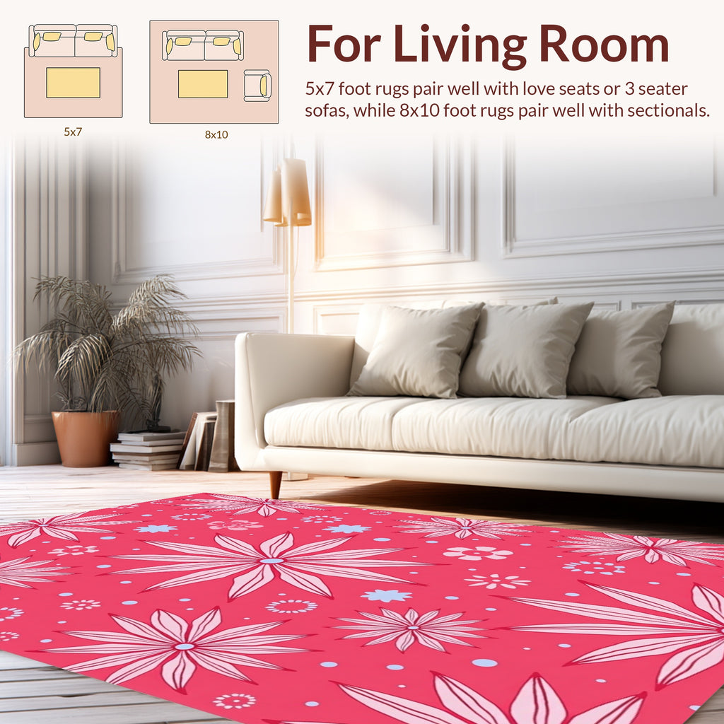 Coral Pink Starburst Floral Pattern Rug