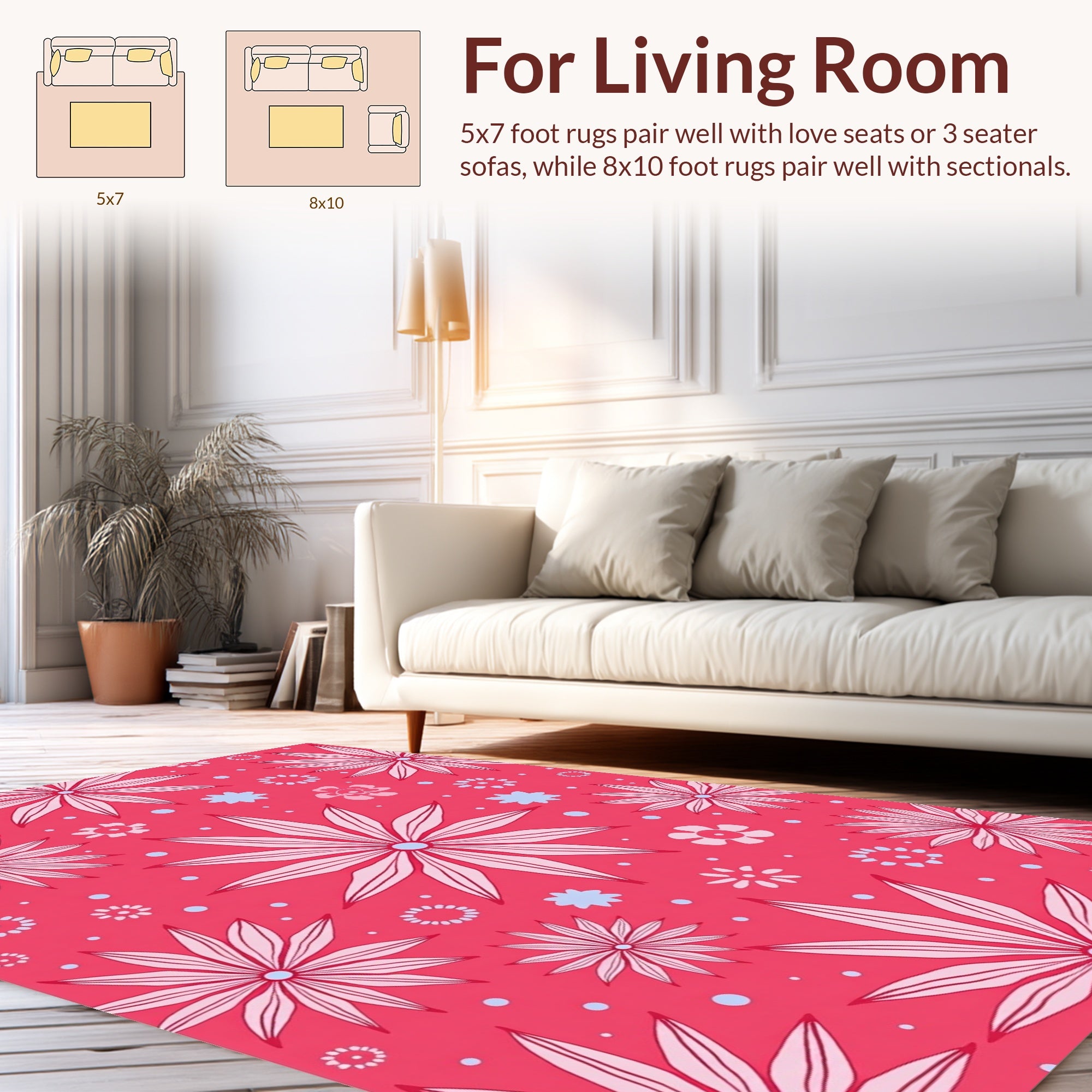 Coral Pink Starburst Floral Pattern Rug