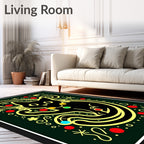 Whimsical Black Cat Red Dot Pattern Rug