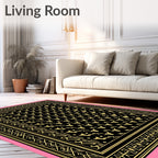 Black Golden Floral Geometric Border Rug