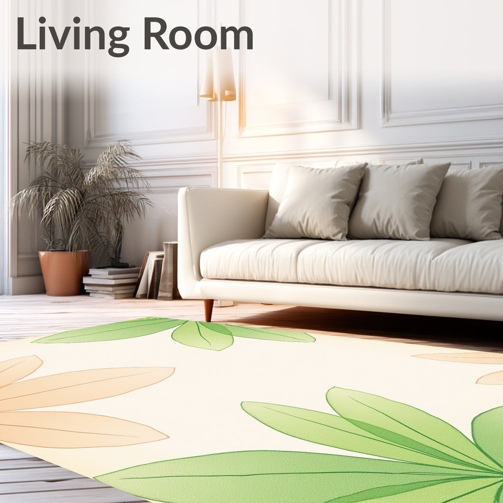Soft Peach Green Leaf Outline Rug