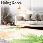 Soft Peach Green Leaf Outline Rug