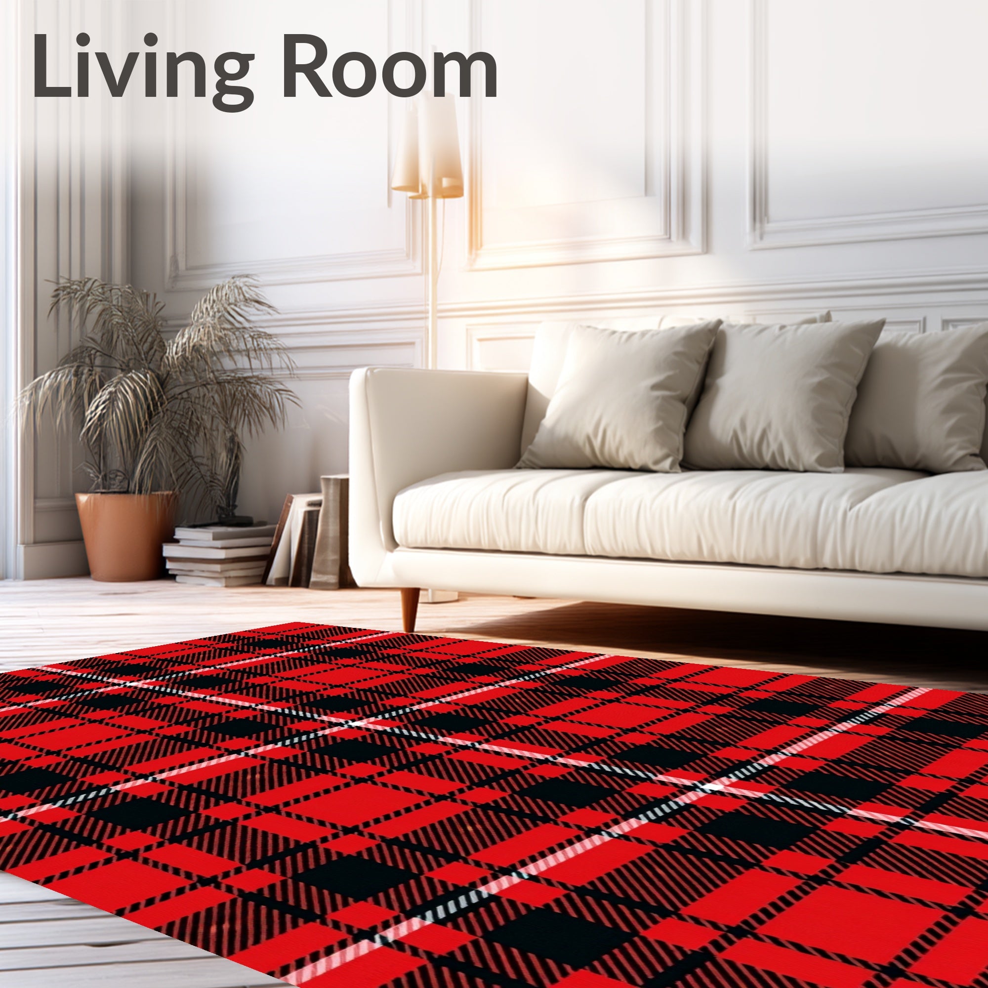 Classic Red Black Plaid Pattern Rug