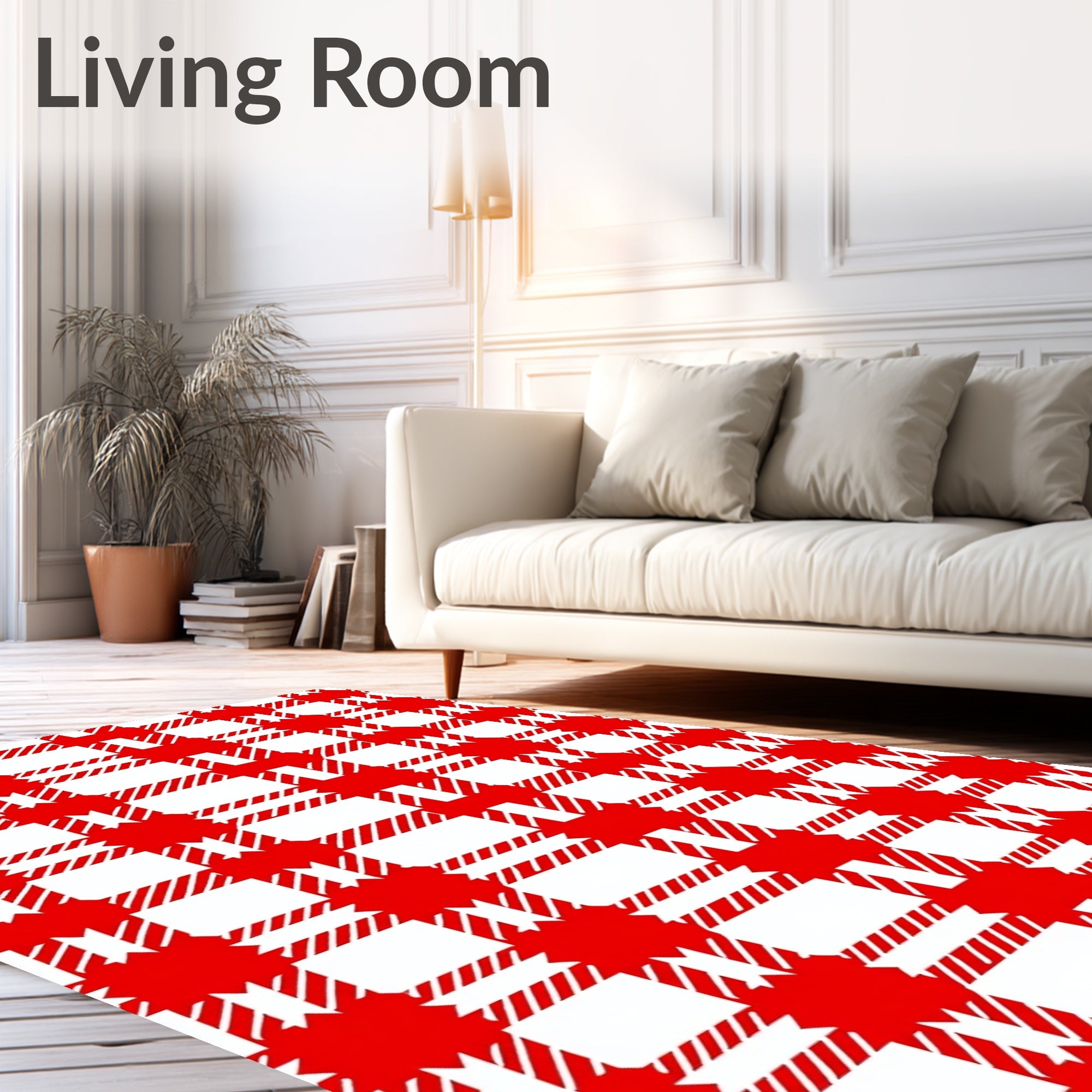 Red and White Classic Gingham Design Rug