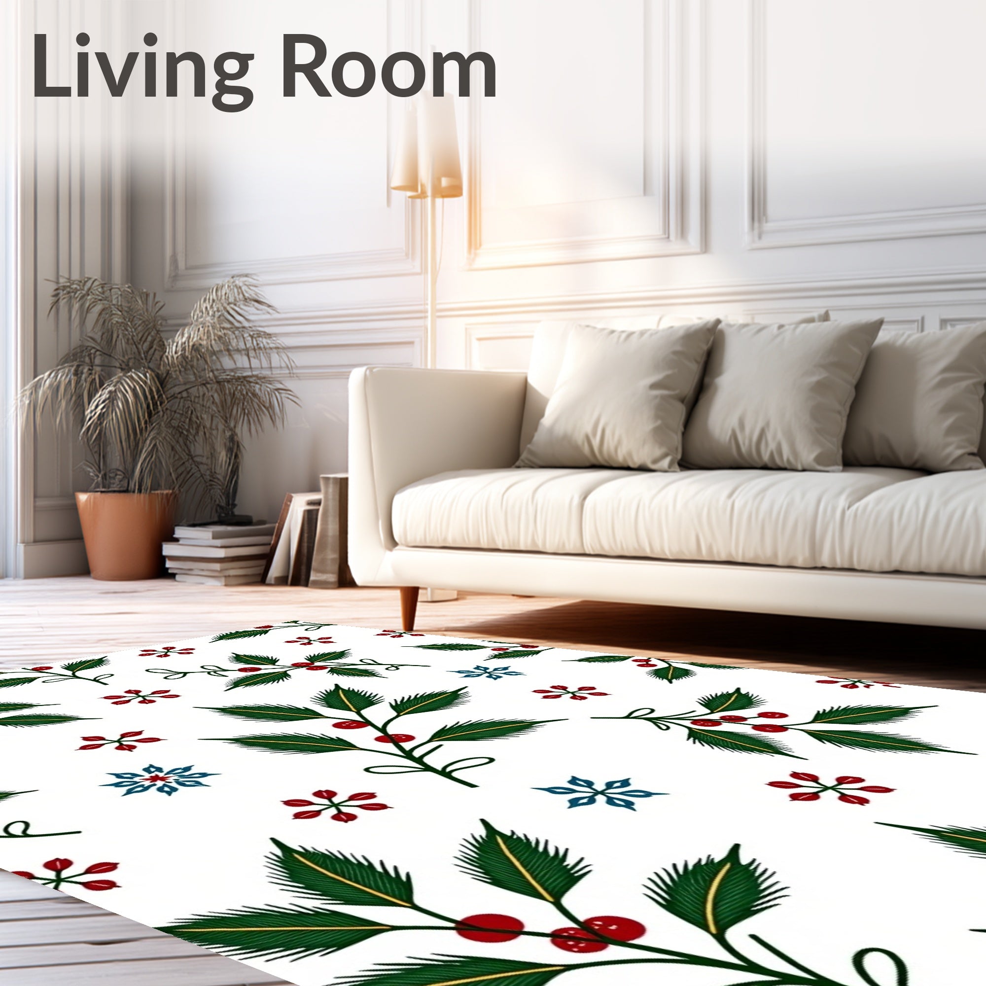 Green Holly Berries and Blue Snowflakes Rug