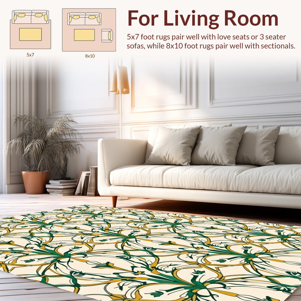 Art Nouveau Green Gold Floral Pattern Rug