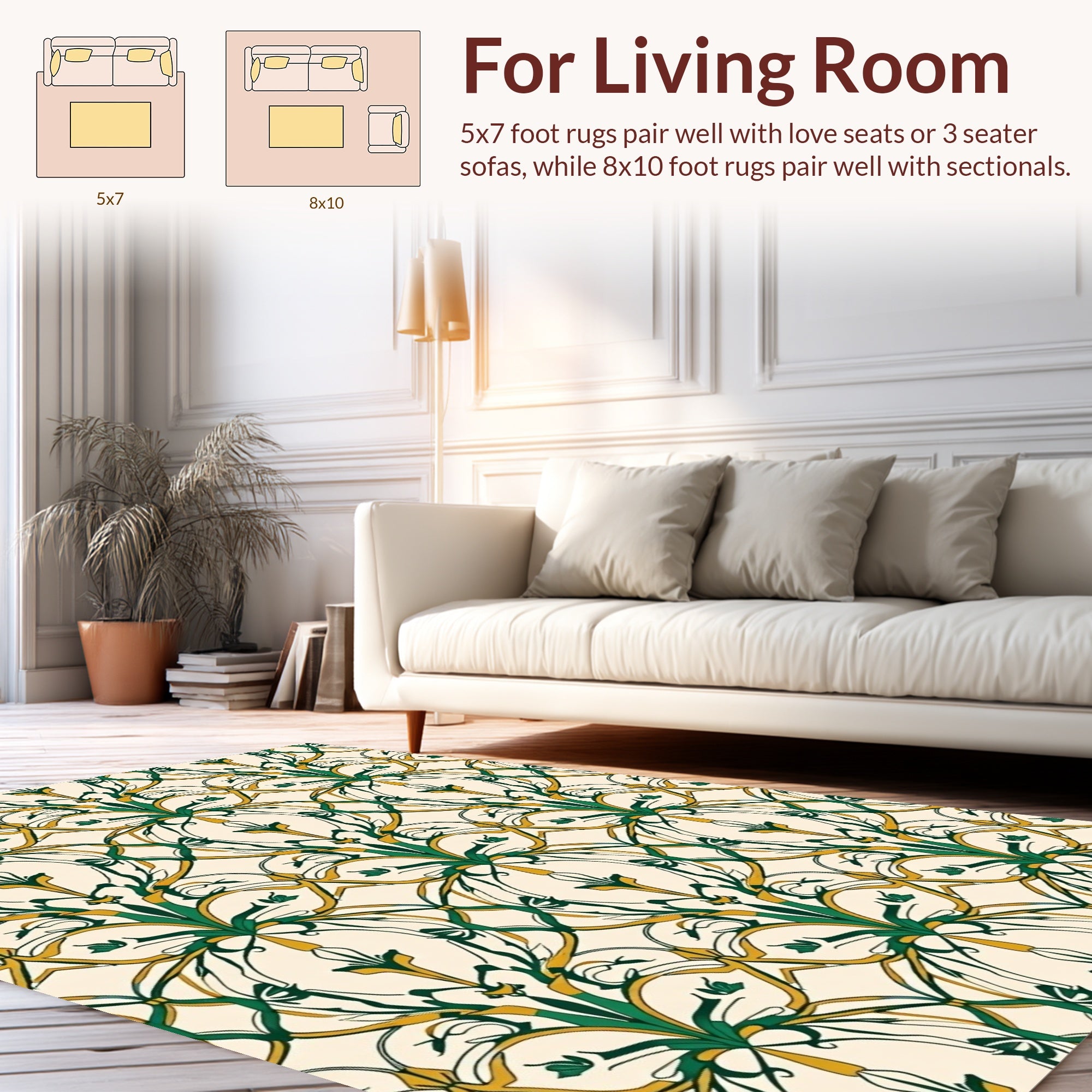 Art Nouveau Green Gold Floral Pattern Rug