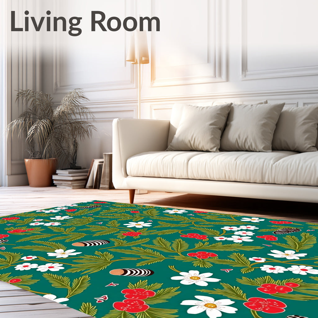 Whimsical Floral Berry Leaf Pattern Rug