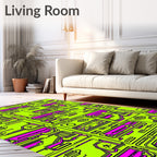 Neon Pink Geometric Futuristic Design Rug