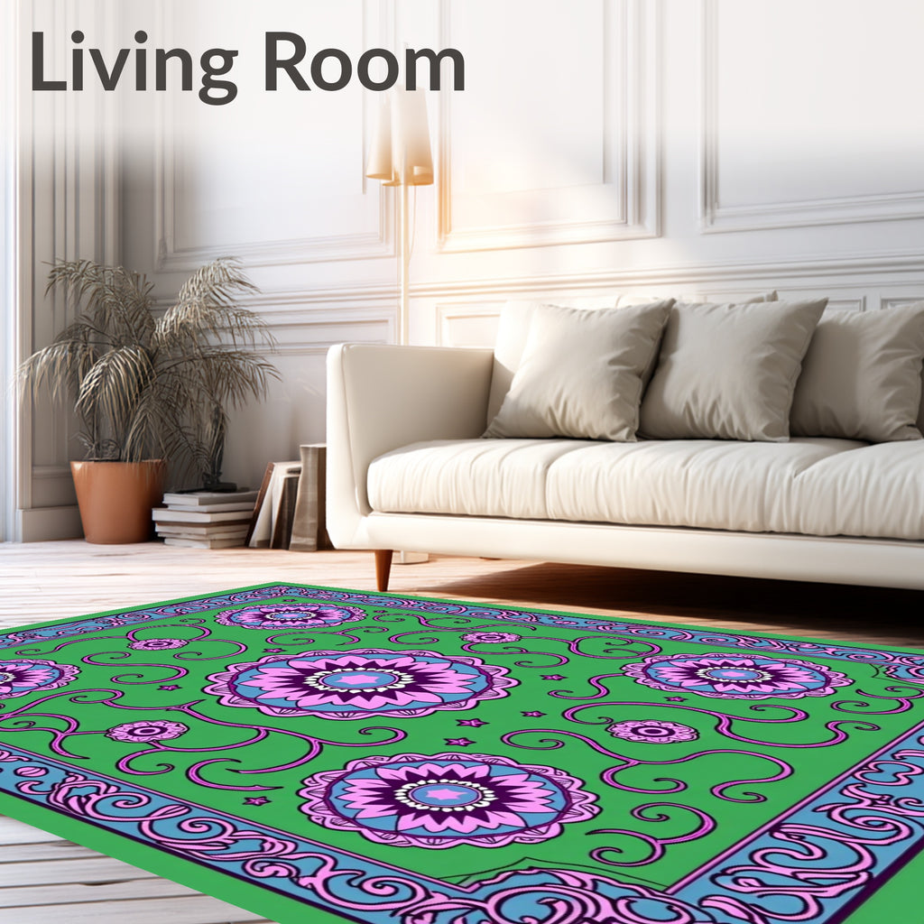 Bold Floral Patterned Square Rug