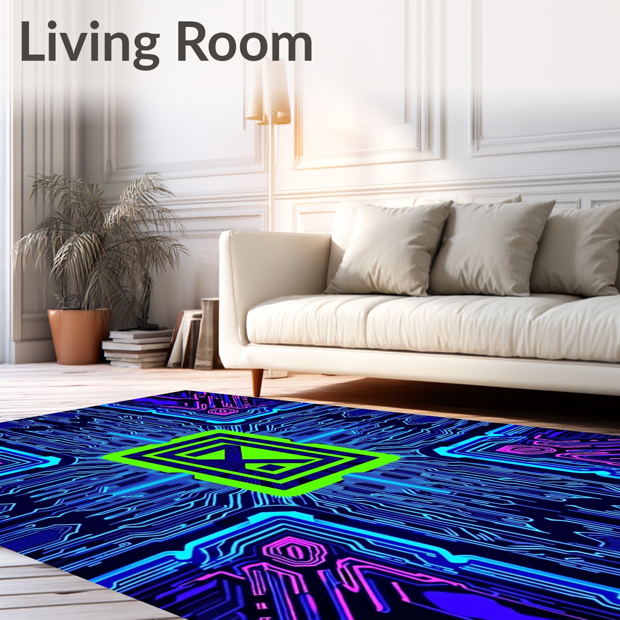 Neon Circuit Board Style Rug