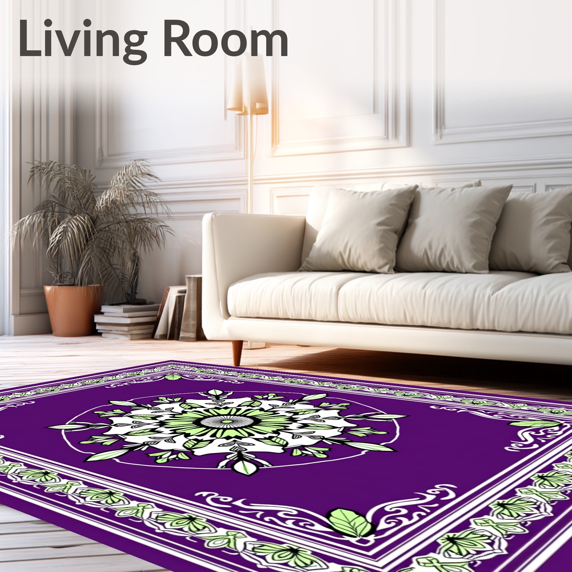 Purple Mandala Border Floral Rug