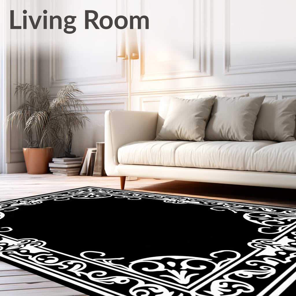 Ornamental Floral Scrollwork Frame Design Rug