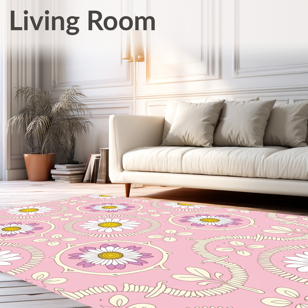 Daisies Delightful Pink Floral Pattern Rug