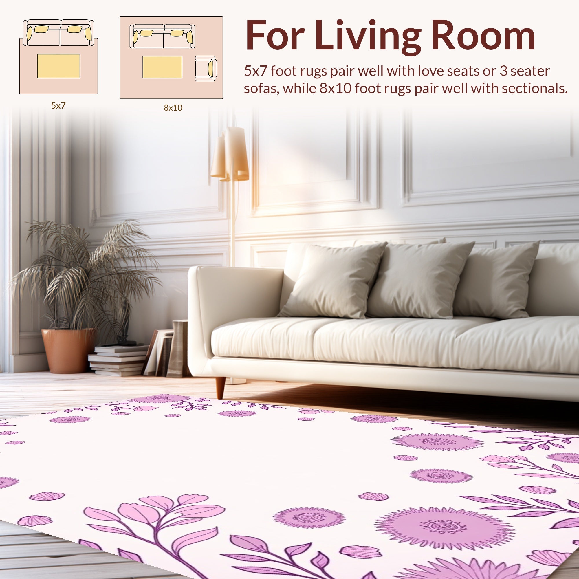 Vintage Pink Floral Leaf Pattern Rug