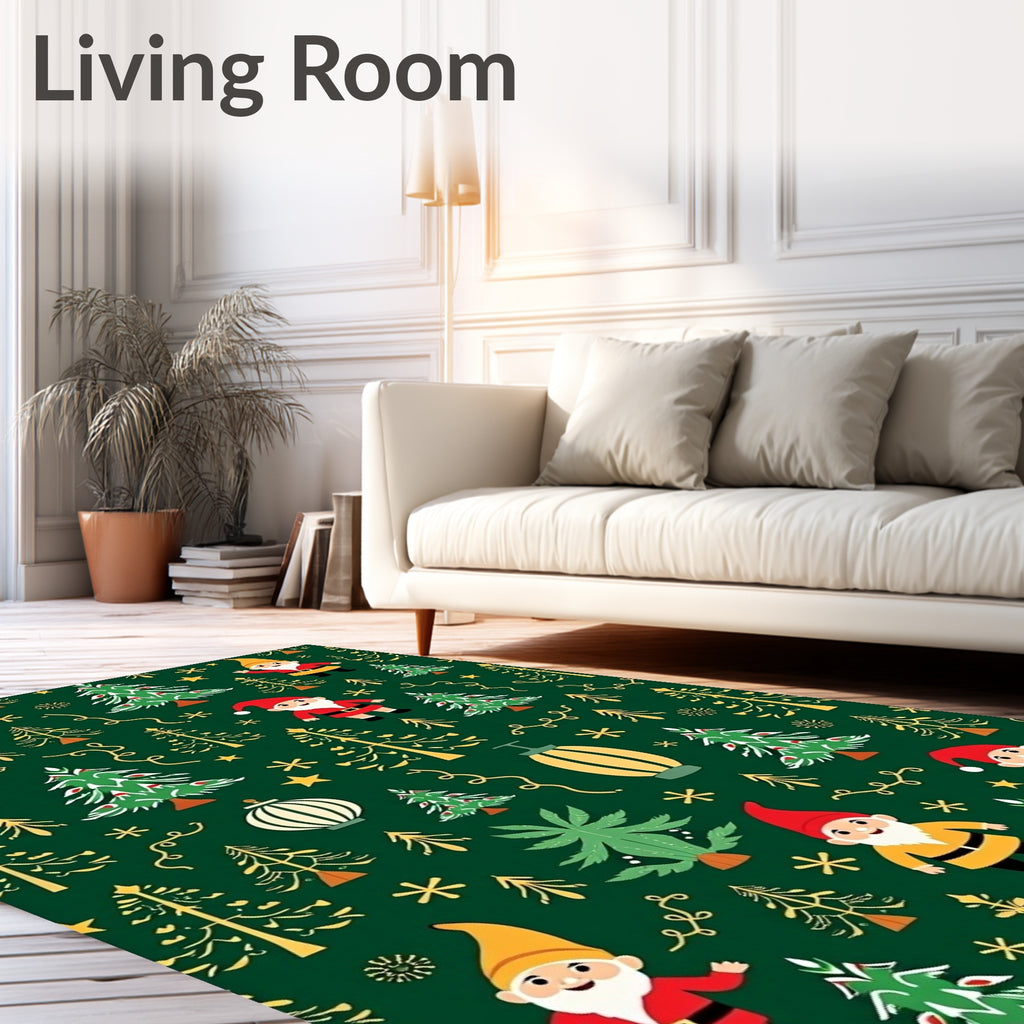 Festive Gnome And Christmas Tree Scene Rug