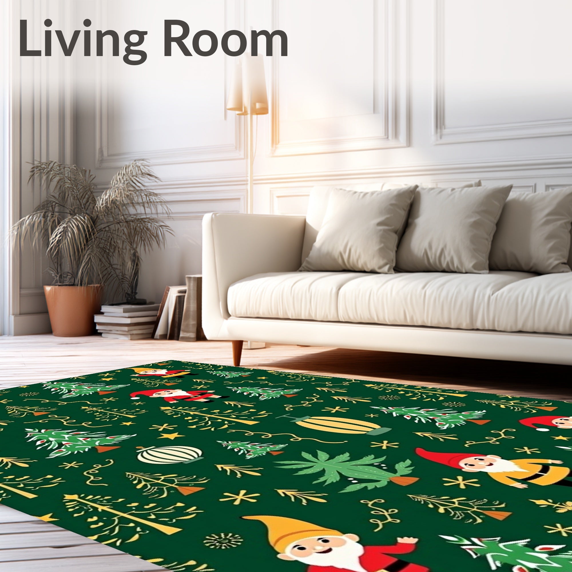 Festive Gnome And Christmas Tree Scene Rug