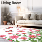 Pink Butterfly and Daisy Garden Design Rug