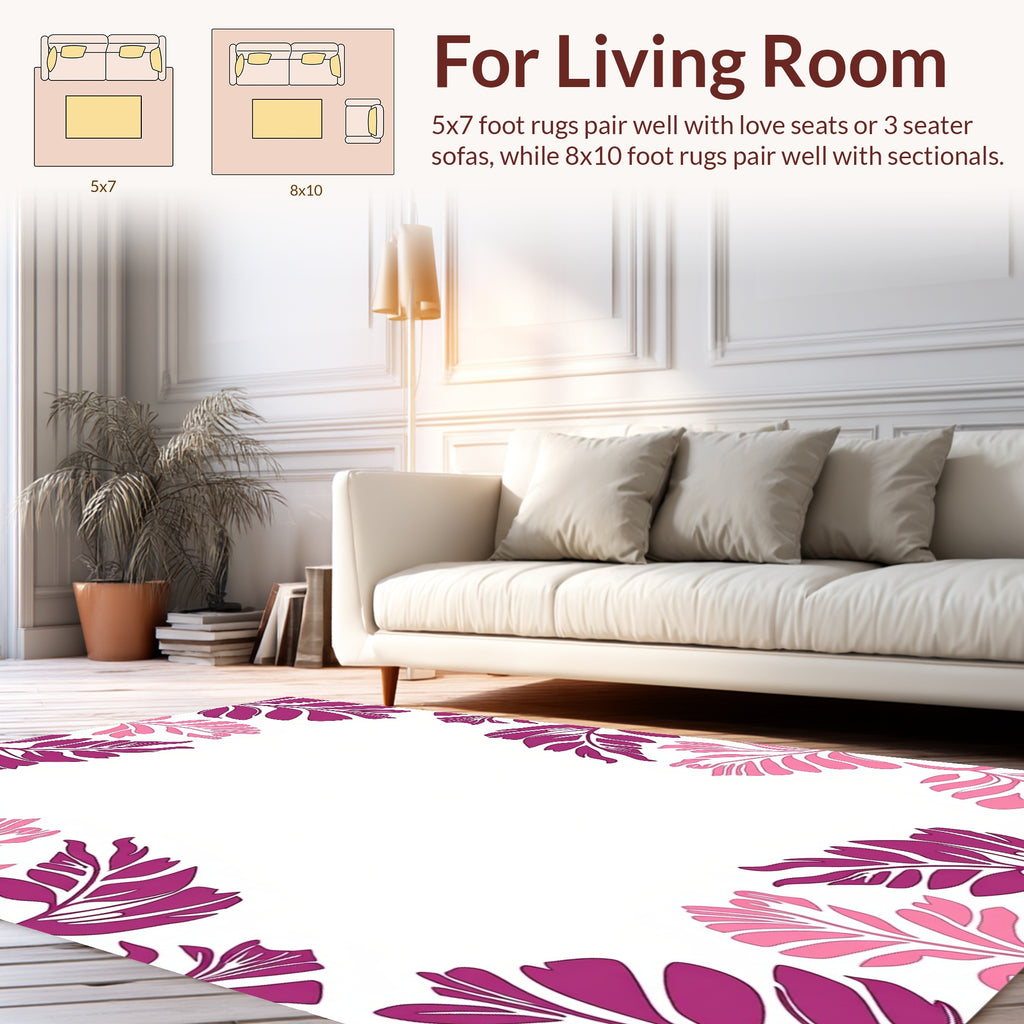 Fuchsia Pink Tropical Leaf Border Rug