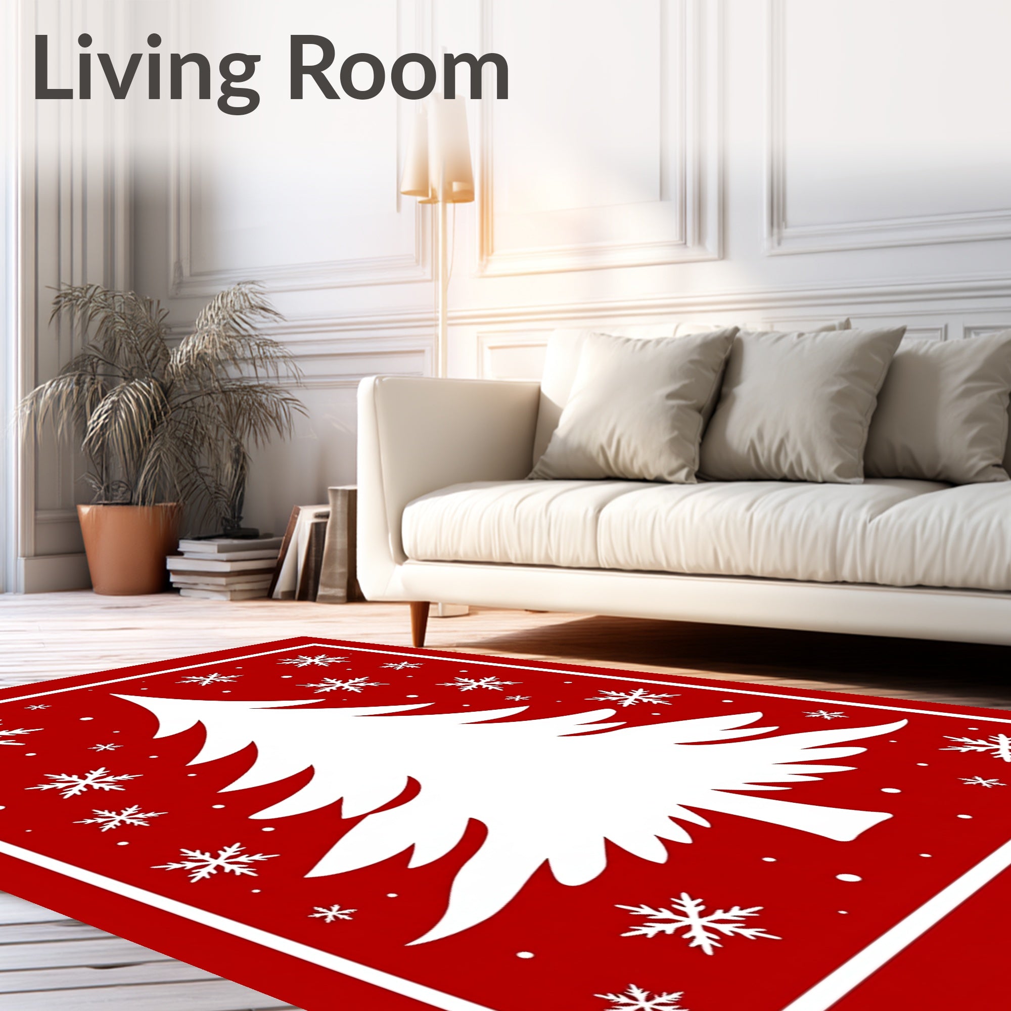 Festive Red Christmas Tree Snowflakes Rug