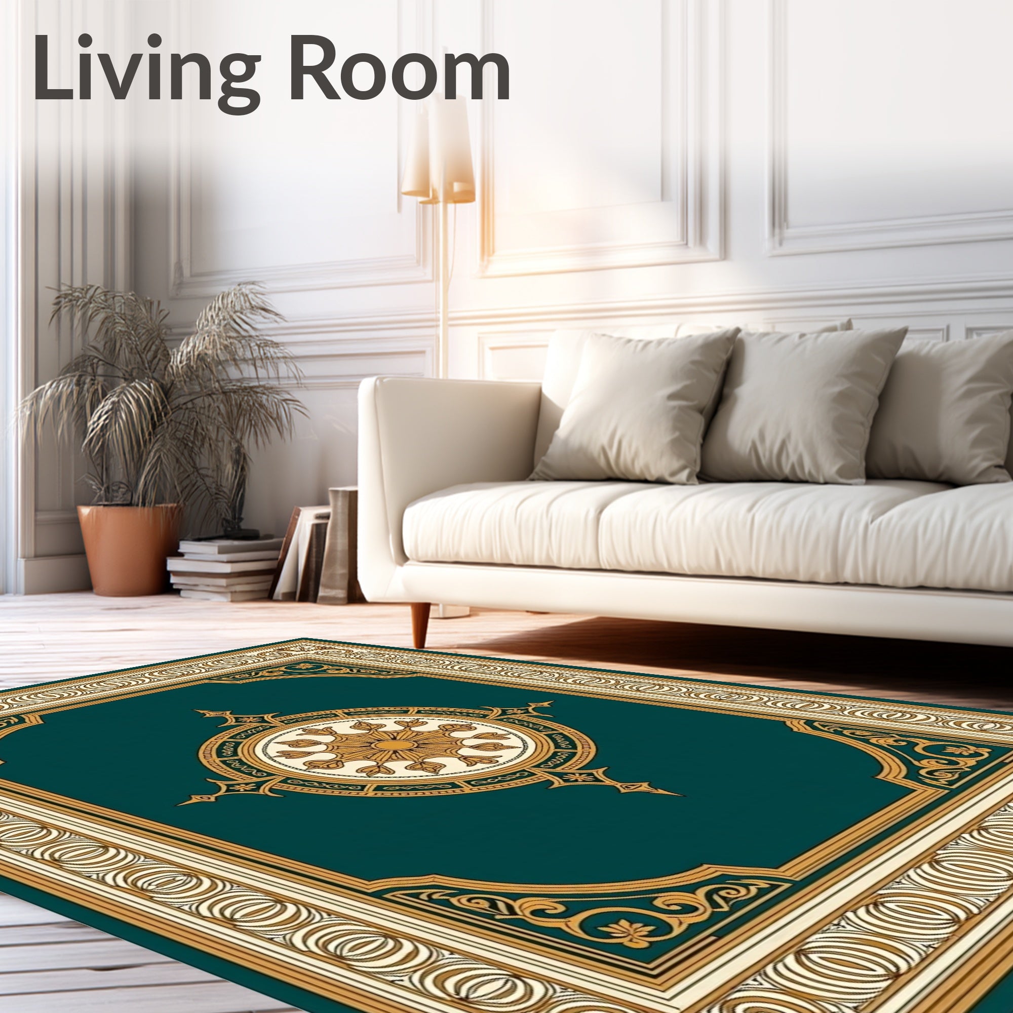 Ornate Teal Gold Mandala Medallion Rug