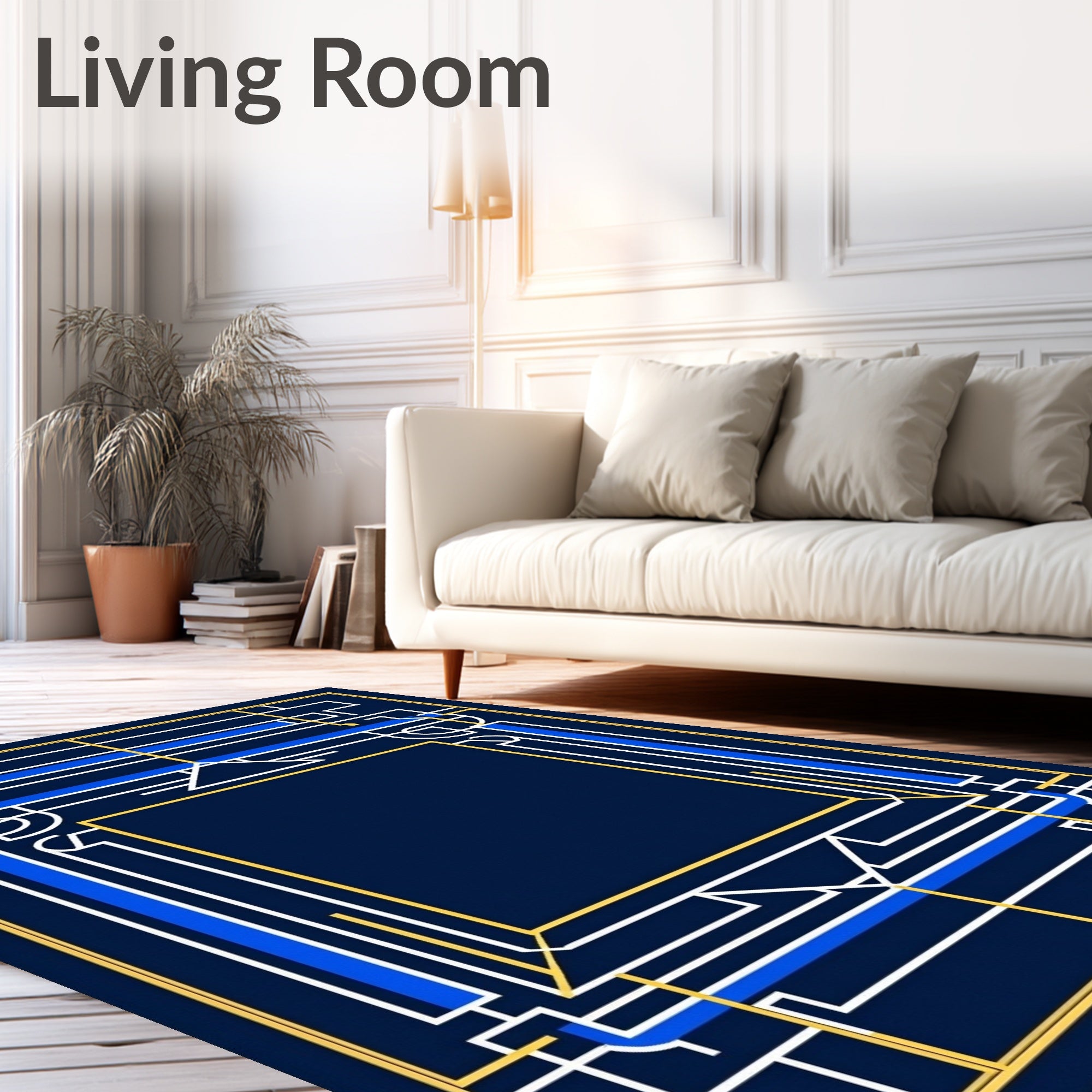 Navy Blue Geometric Lines Rug