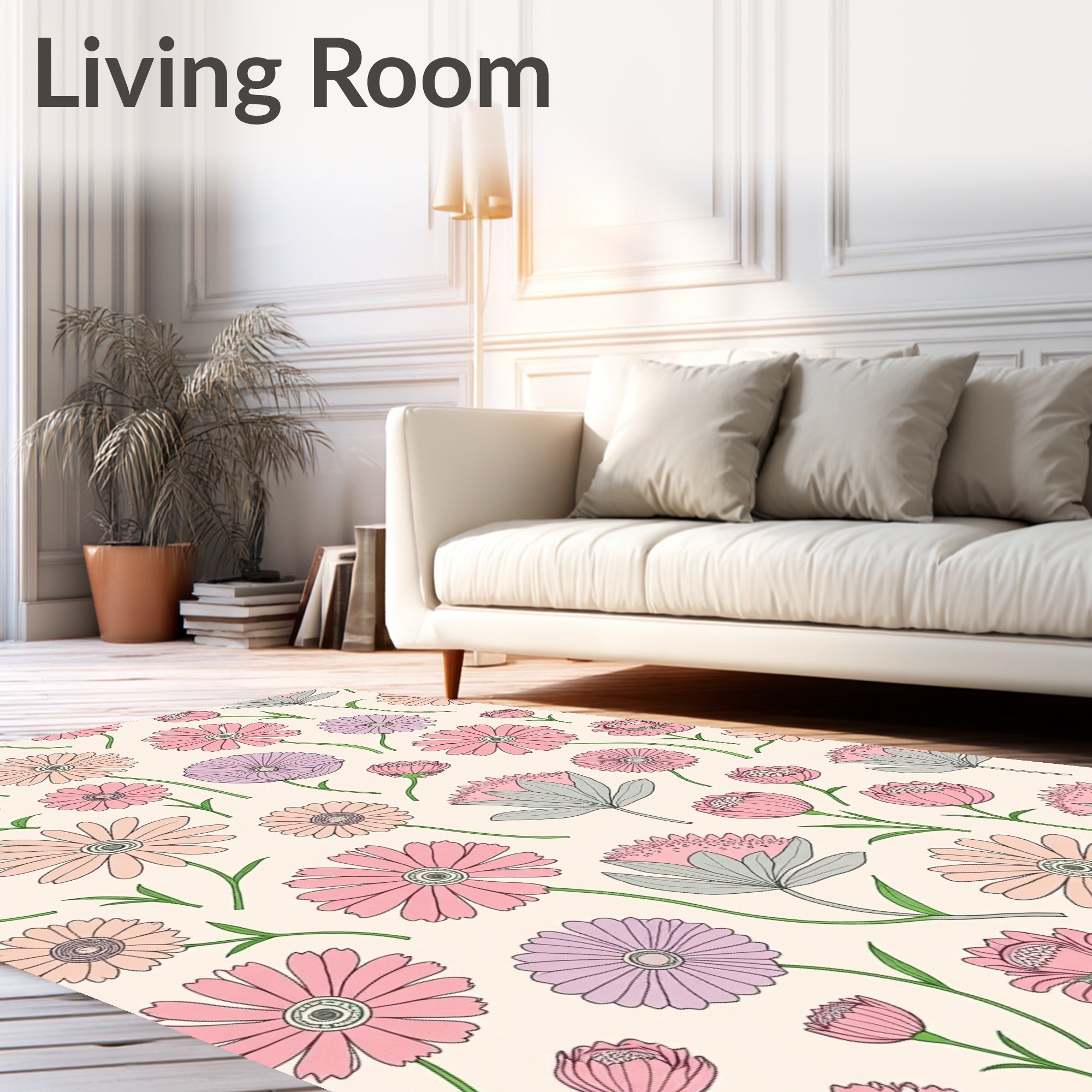 Delicate Floral Meadow Pattern Design Rug