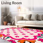 Whimsical Floral Pink Orange Pattern Rug
