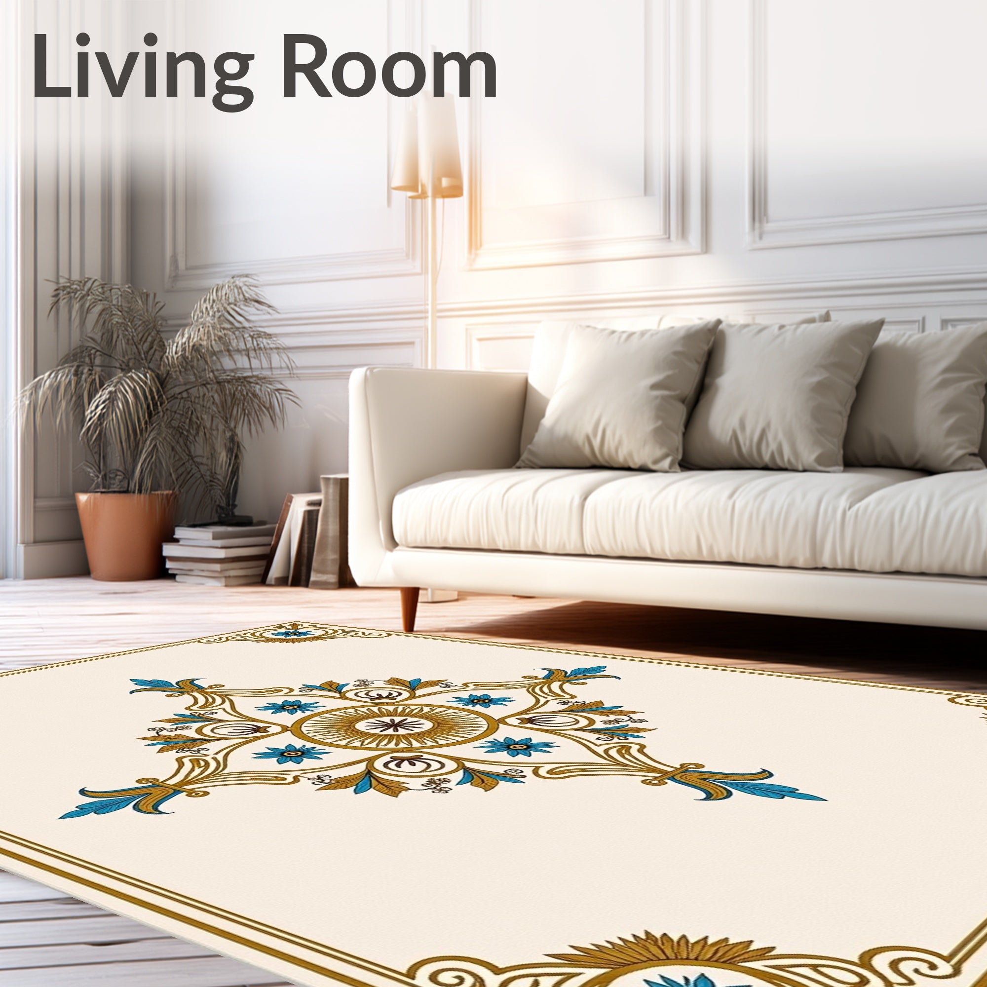Ornate Floral Sunburst Mandala Design Rug