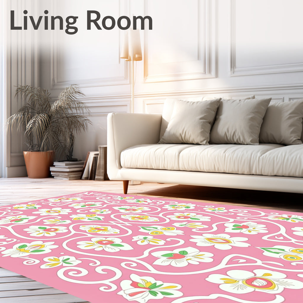 Pink Floral Vines Patterned Rug