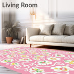 Pink Floral Vines Patterned Rug
