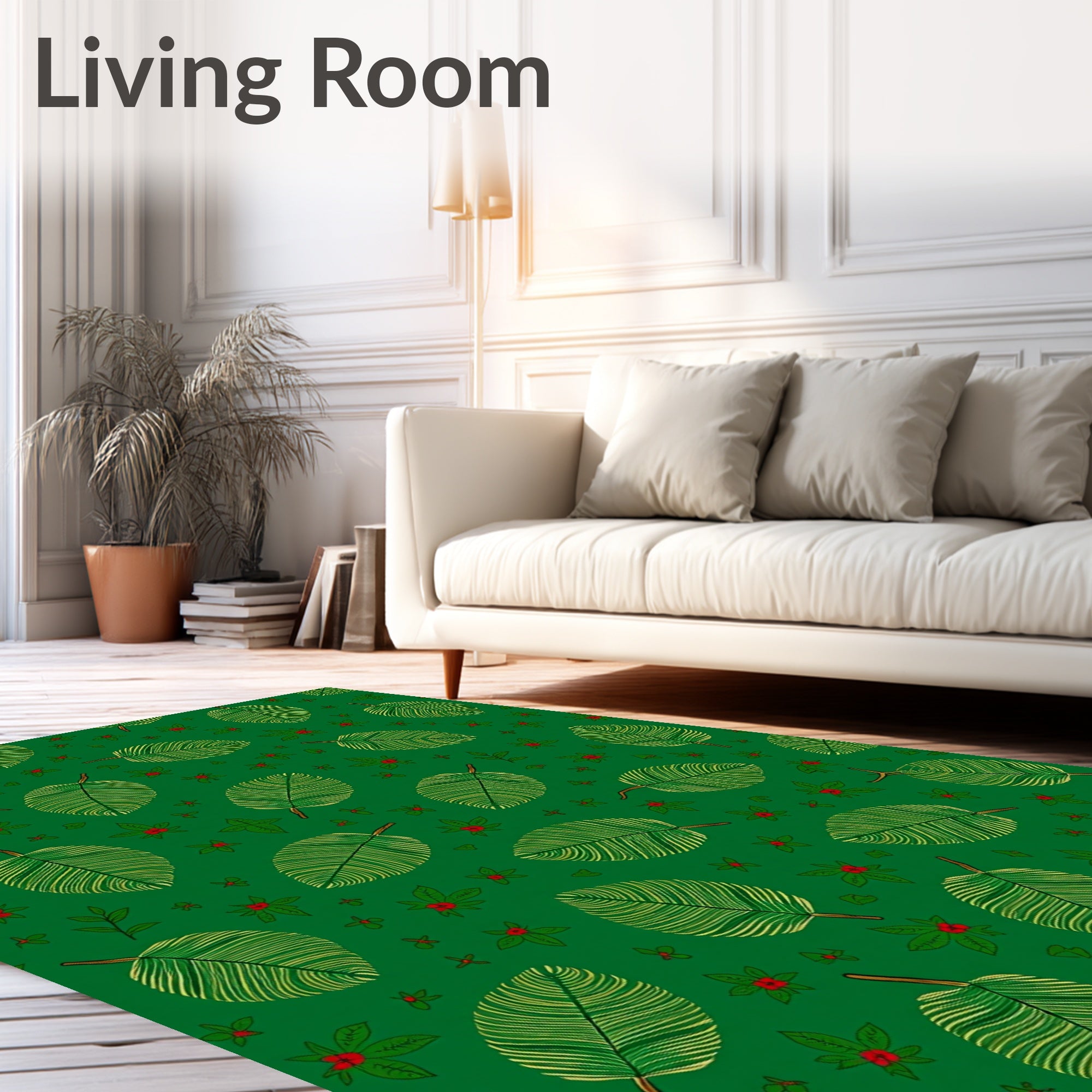 Green Leaves With Red Berries Pattern Rug