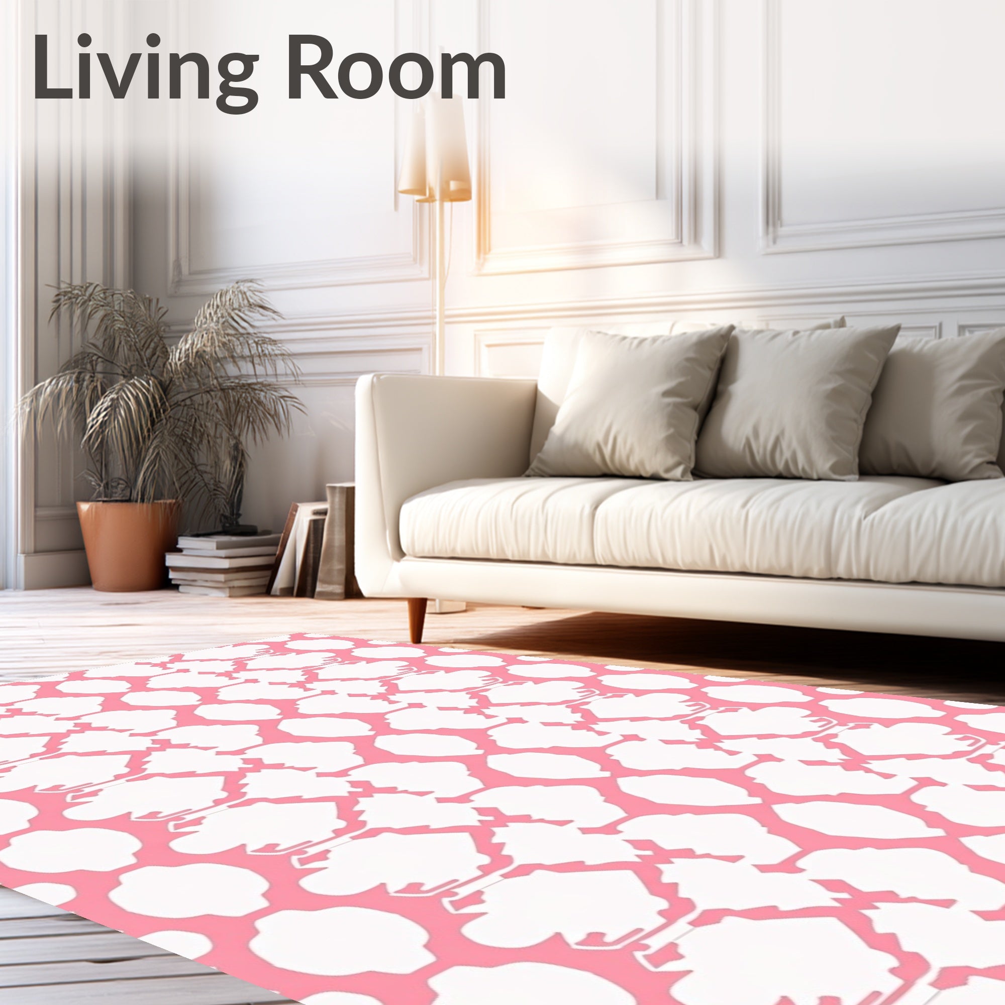 Pink White Ikat Pattern Rug