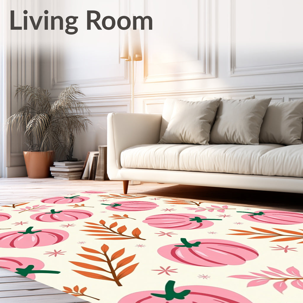 Pink Pumpkin Fall Foliage Pattern Rug