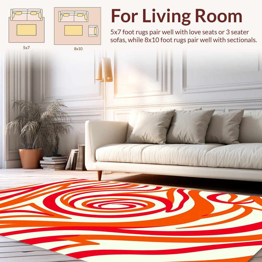 Dynamic Red Orange Swirl Pattern Rug