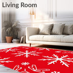 Red White Snowflake Pattern Rug