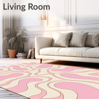 Retro Swirl Pink Cream Pattern Rug