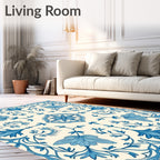 Classic Blue Floral Vine Mandala Rug