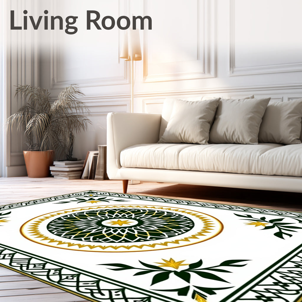Classic Green Gold Floral Medallion Rug