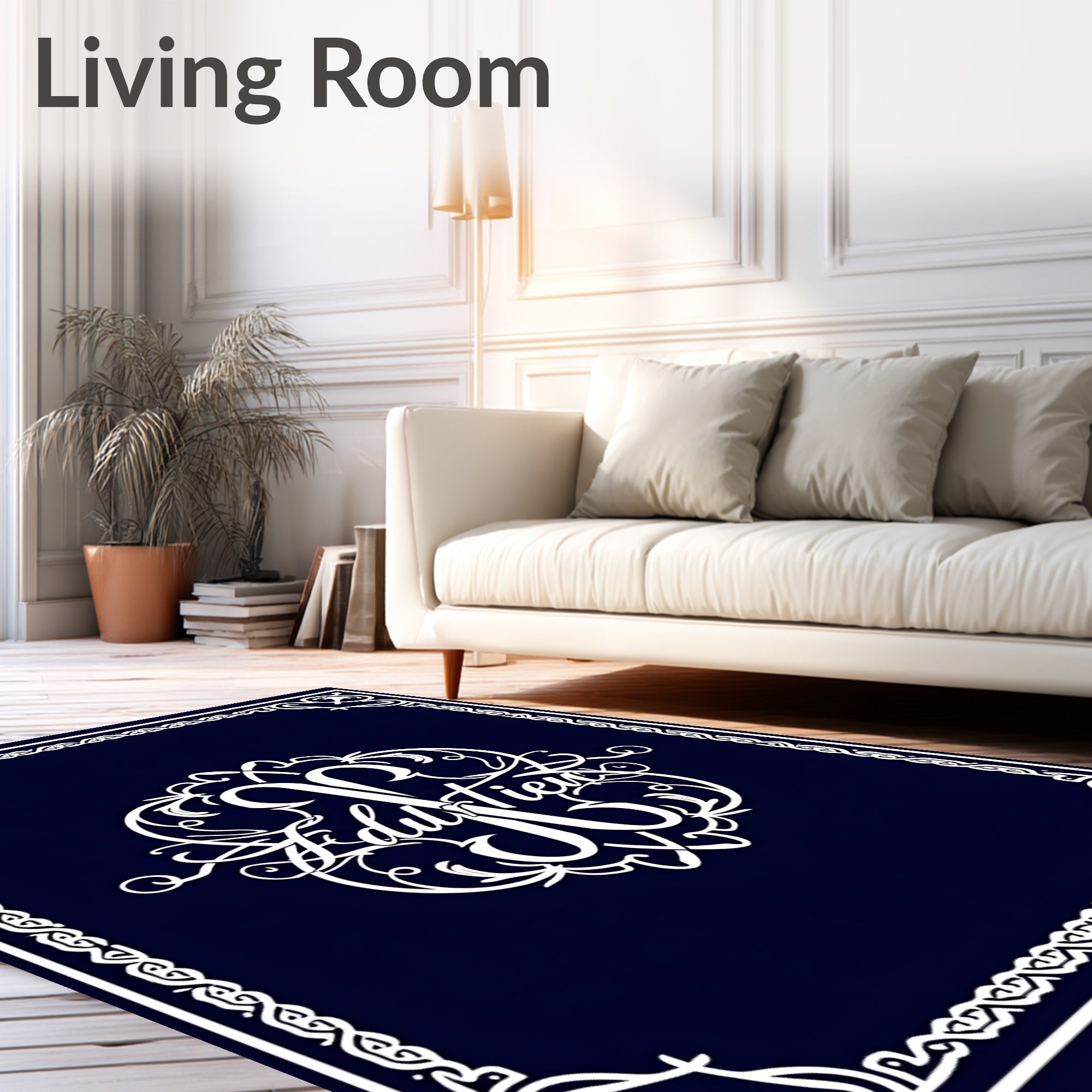 Ornate Monogrammed Floral Frame Design Rug