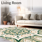 Archway Green Ivory Floral Medallion Rug