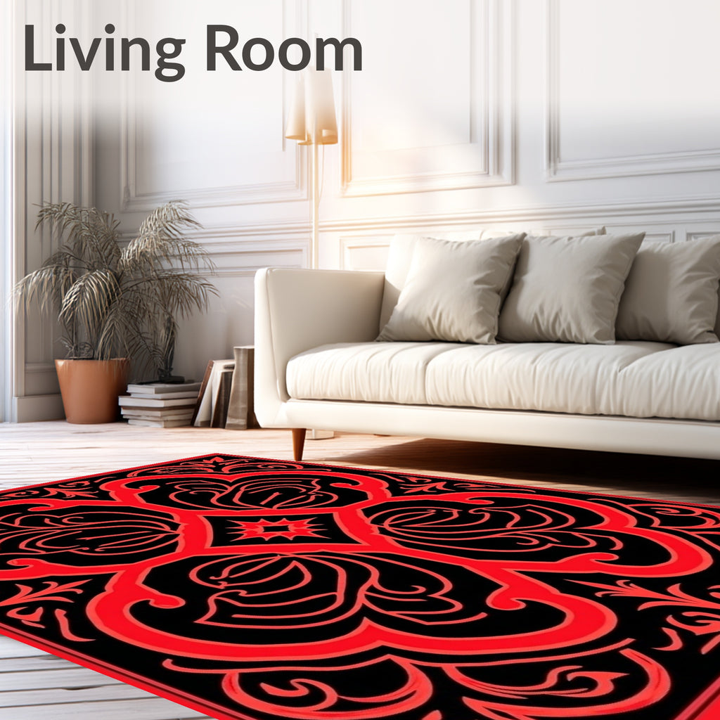 Bold Red Floral Symmetry Design Rug