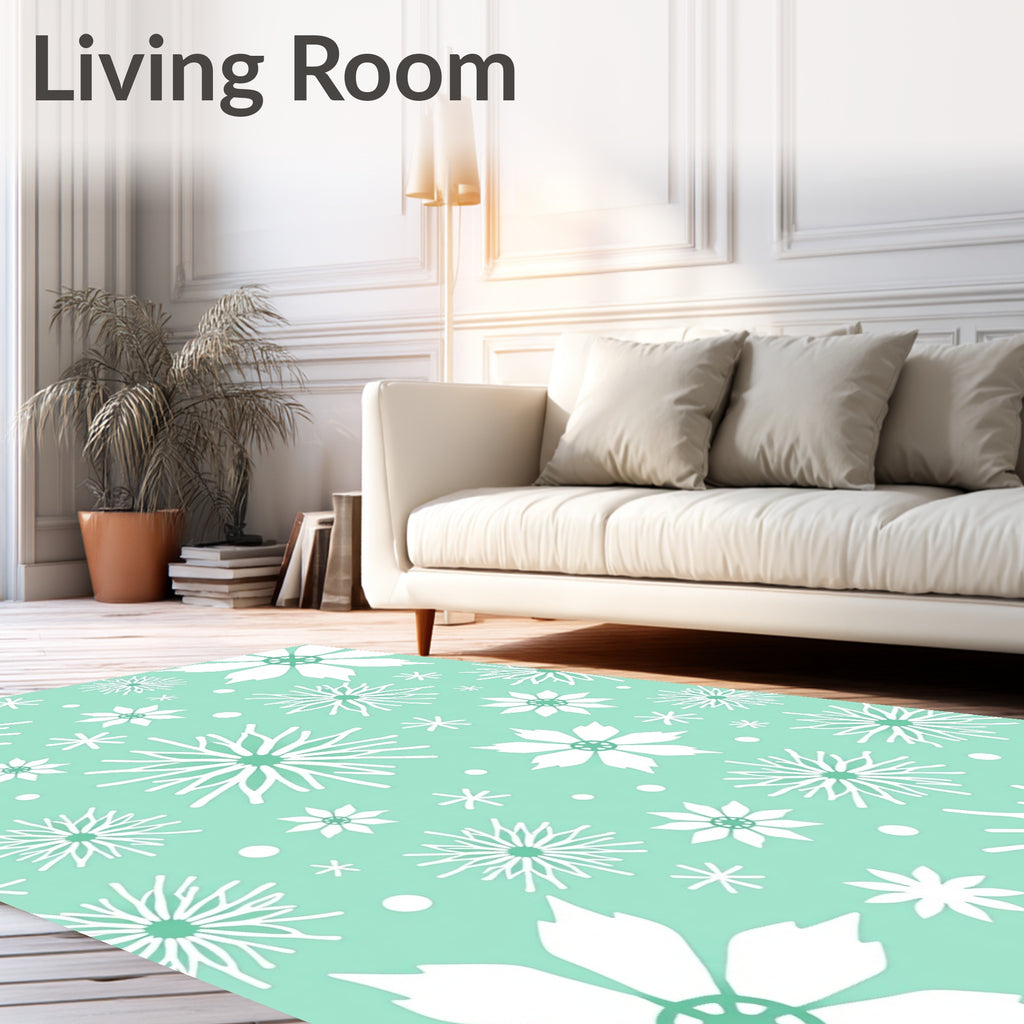Mint Green Floral Snowflake Print Rug