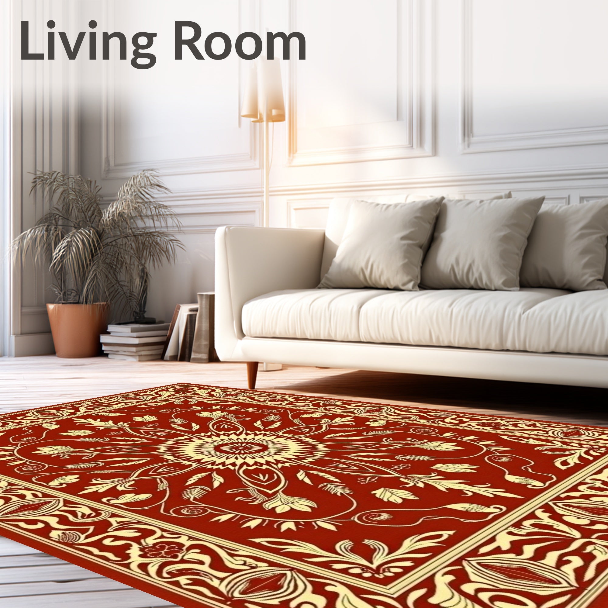 Intricate Floral Medallion Red Pattern Rug