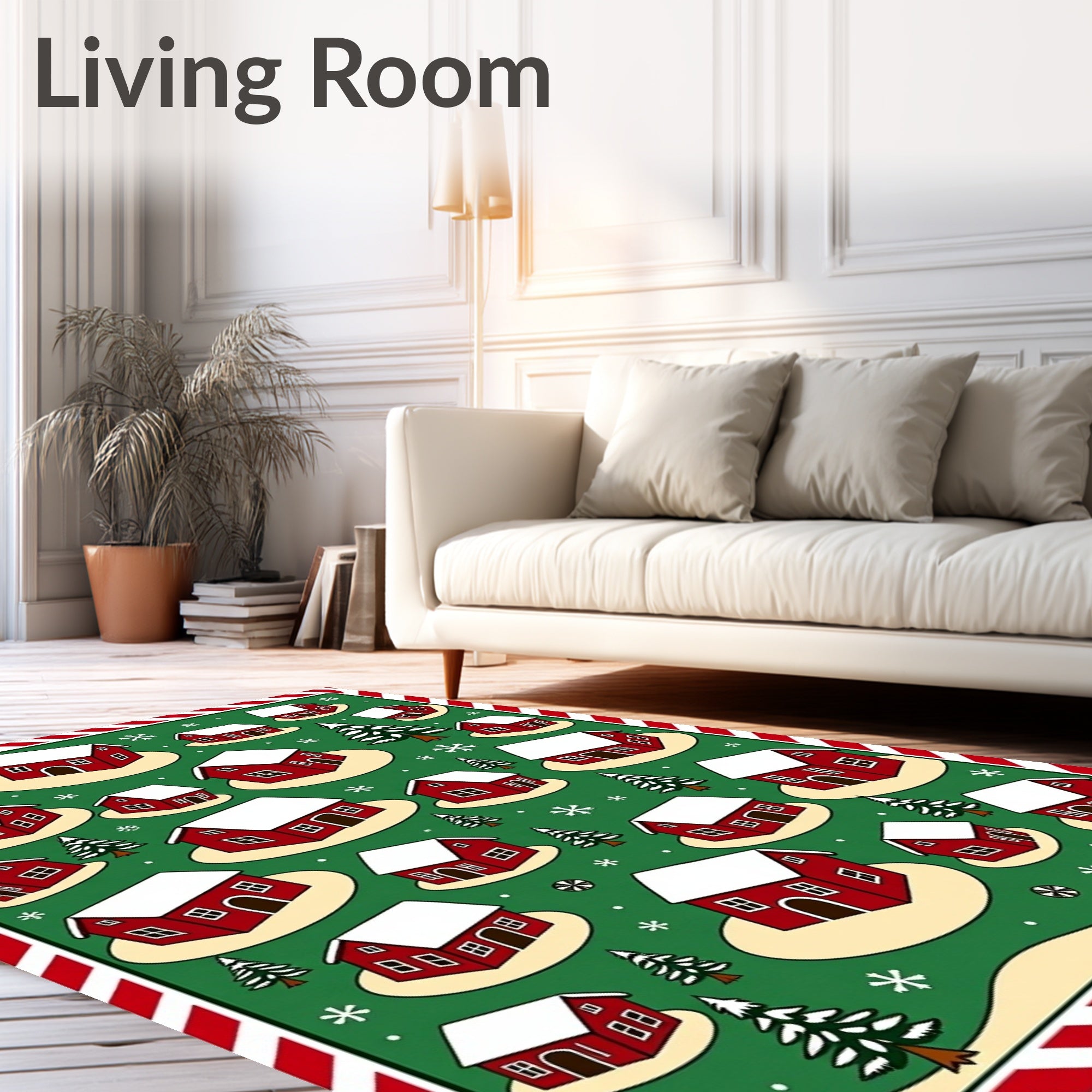Red Barn Snow Village Trees Rug