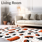 Whimsical Black Cats Orange Shapes Rug